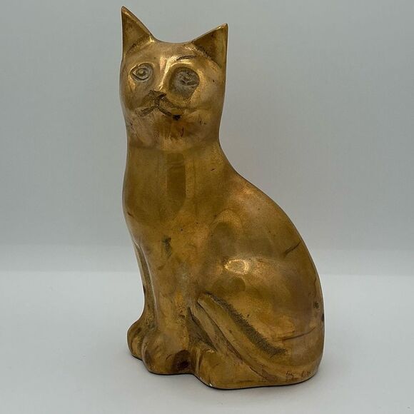Vintage rare brass Cat Figurine, heavy, made in Korea - Picture 1 of 5